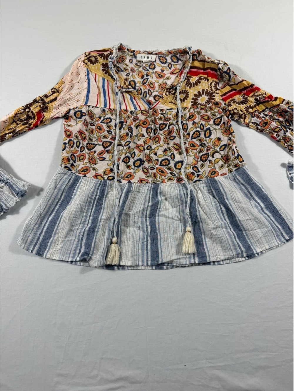 THML Women's Mixed Print Peasant Blouse Size S